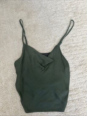 Zara Olive Green Satin-Effect Cowl Neck Camisole